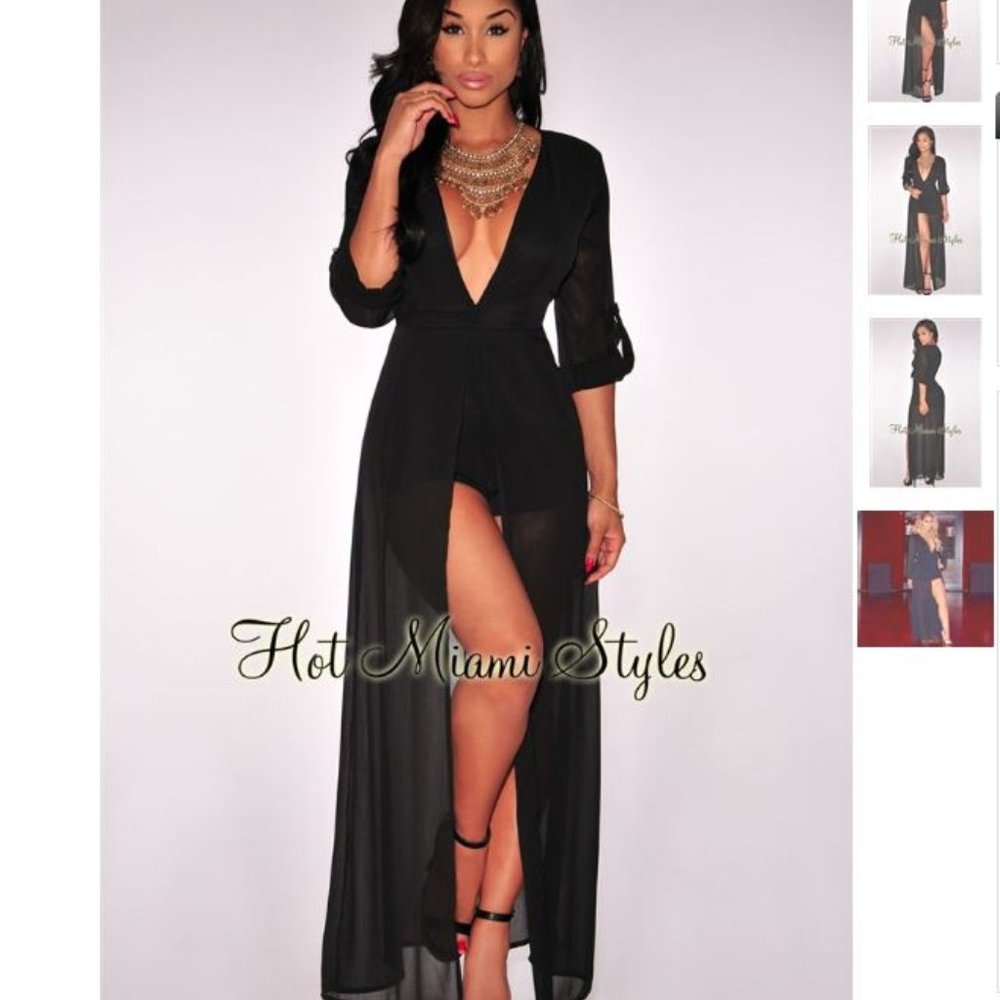 Black Chiffon Romper Dress